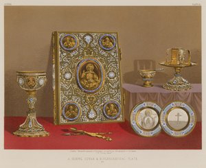 Et evangelieomslag og kirkelig plate av English School