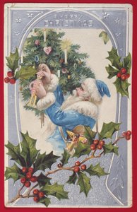 "A Happy Christmas", viktoriansk kort (chromolitho) av English School