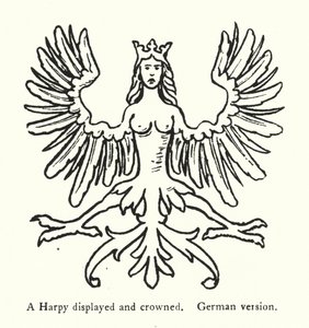 En Harpy vist og kronet, tysk versjon (gravering) av English School