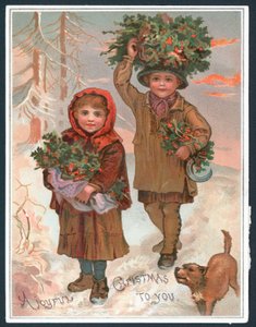 En gledelig jul til deg - viktoriansk julekort av English School
