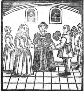 En ekteskapsseremoni, en illustrasjon fra A Book of Roxburghe Ballads av English School