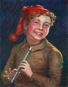A Merry Piper (farge litho) av English School