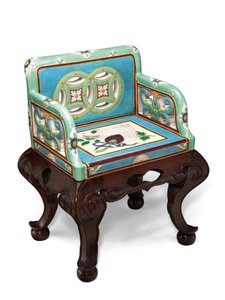 En Minton majolica estetisk bevegelse turkis og sjøskumgrønn bakken lenestol, ca. 1865 av English School