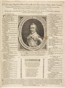 En marinefraktliste med portrett av jarlen av Warwick av English School