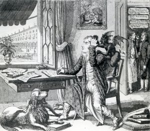 A Noble Poet - Scratching up his Ideas, utgitt av J. Johnston, 1823 av English School