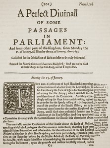 A Perfect Diurnall, faksimile av forsiden av utgave 26, 1643, illustrasjon fra Cassells Illustrated History of England (sepiafoto) av English School