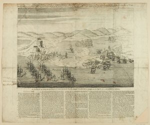 A Perspective Draft of Town, Harbor and Forts of Carthagena i 1739, publisert 1741 (linjegravering) av English School