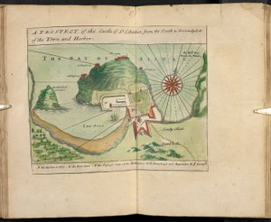 Et prospekt av Castle of St Sebastien fra Sør- og Groundplatt i byen og havnen av English School