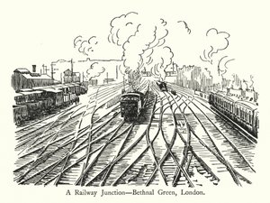 A Railway Junction, Bethnal Green, London (litho) av English School
