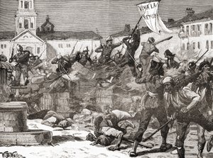 En republikansk oppstand i Malaga, Spania under The Glorious Revolution (La Gloriosa av English School