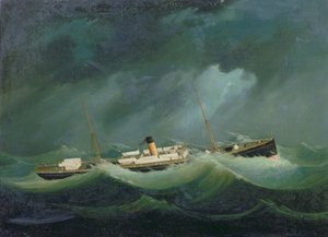 Et Saville Line-fartøy i røft vær, ca. 1870 (olje)
