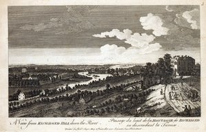 En utsikt fra Richmond Hill nedover elven, trykt for Robert Sayer Map und Printseller, Fleet Street av English School