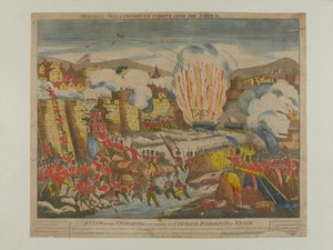 A View of the Storming and Taking of Ciudad Rodrigo i Spania 1812, utgitt av Oliver og Boyd 1812 av English School