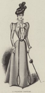 Et gåkostyme (litho) av English School