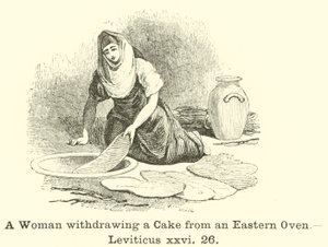En kvinne som trekker en kake fra en østlig ovn, 3. Mosebok, xxvi, 26 av English School