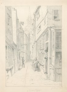 En domstol eller passasje nær St Martins Church, London, juli 1828 av English School