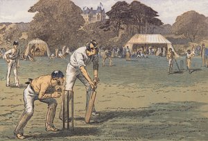 En cricketkamp (farge litho) av English School