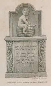 En figur og nettbrett i Pannier Alley, Newgate Street av English School
