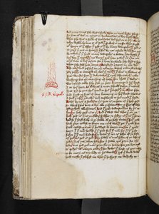 En flamme som representerer #39;ignis divini amoris#39; fra Margery Kempes bok, Add MS 61823 f.43v, ca. 1445–50 (penn og blekk på pergament) av English School