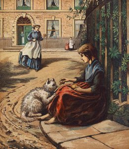 En venn i nød (fargelitografi) av English School