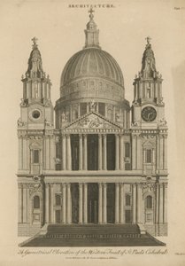 En geometrisk høyde av den vestlige fronten av St Pauls Cathedral av English School