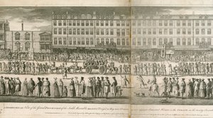 En geometrisk visning av den store prosesjonen til Scald Miserable Masons, Somerset House, London av English School