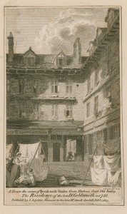 Et hus på hjørnet av Breakneck Stairs, Green Harbour Court, Old Bailey, London av English School