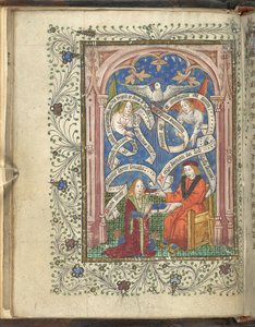 En knelende elev, kanskje som representerer forfatteren, Norton, mottar en bok fra sin herre, med engler, skrevne ruller og en due over. Ordinal av alkymi. Thomas Norton 4. kvartal av 1400-tallet av English School