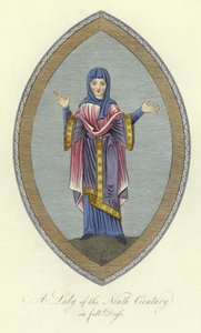 En dame fra det 9. århundre i hel kjole av English School