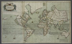 Et nytt og riktig kart over verden fra et havatlas, 1707 (håndfarget trykk) av English School