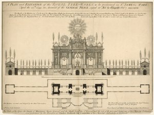 En plan og høyde av Royal Fireworks som skal fremføres i St James