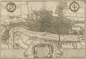 En plan for London, Westminster og Southwark slik de ble kartlagt under dronning Elizabeths regjeringstid av English School