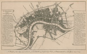 En plan over byen og forstedene til London som befestet etter ordre fra parlamentet i årene 1642 og 1643 av English School