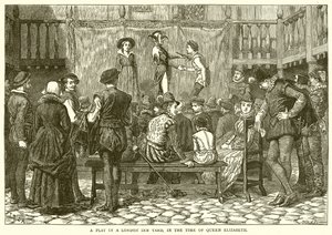 Et skuespill i en London Inn Yard, på dronning Elizabeths tid av English School