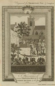Darstellung eines großen Schießwettbewerbs der Londoner Bogenschützen im Jahr 1583