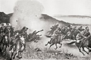 Et granat fra marinebrigaden som sprer boerne bak de syv søstrene Kojes under aksjonen 7. mars av English School
