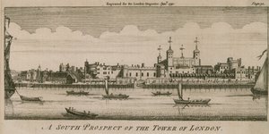 Et sørprospekt av Tower of London av English School