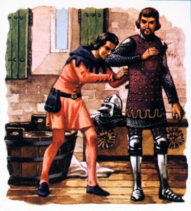 En godseier vist feste den svarte prinsens rustning før slaget ved Crecy av English School