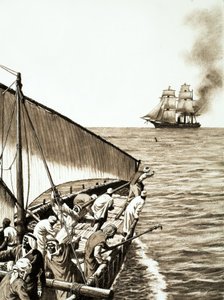 Et dampskip i horisonten, en arabisk dhow i forgrunnen av English School