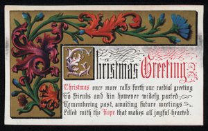 Et vers med blomsterrullemønster, julekort. (chromolitho) av English School