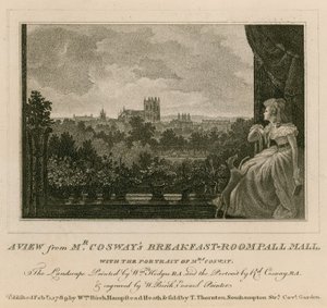 Utsikt fra Mr Cosways frokostrom, Pall Mall, med portrettet av Mrs Cosway av English School