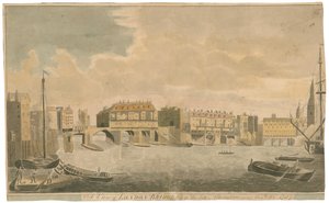 En utsikt over Old London Bridge før endringer, som i 1757 av English School