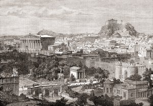 Utsikt over det gamle Athen, Hellas. Fra The Review of Reviews, publisert 1891 av English School