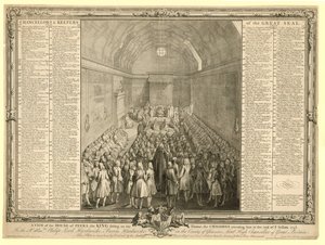 En utsikt over House of Peers, kongen som sitter på sin trone, Commons deltok på ham på slutten av sesjonen 17412