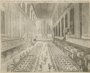 En utsikt over innsiden av Guildhall slik den så ut på Lord Mayors Day, 1761 av English School