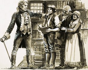 En velstående nabo ser Samuel Johnson jobbe i en bokhandel av English School