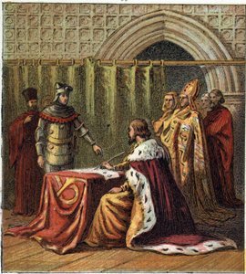 Abdikasjon av kong Richard II av England (1367-1400) i 1399 til fordel for sin fetter Henry (Henry IV av England) av English School