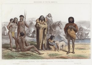 Aborigines i Sør-Amerika (farget gravering) av English School