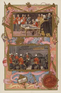 Tiltredelse av kong Edward VII: signering av proklamasjonen; proklamasjonen som blir gjort (farge litho) av English School