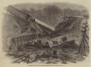 Ulykke på Canada Great Western Railway, nær Dundas (gravering) av English School